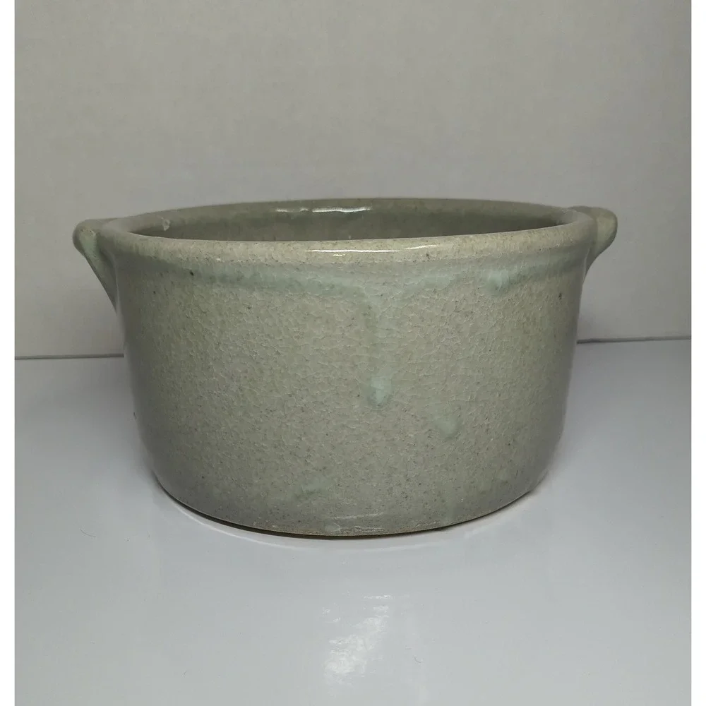 Vintage Handmade Art Pottery Serving Bowl Sage Green Artist Signed 6.5